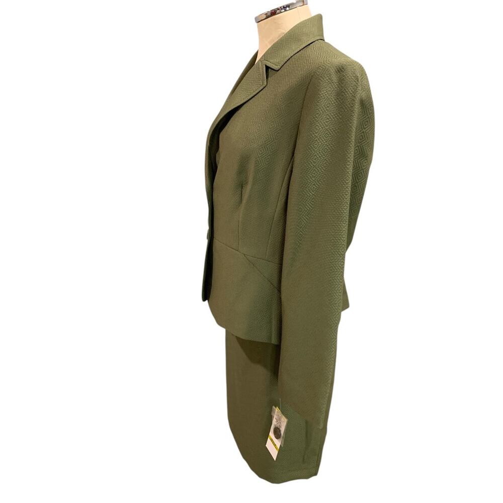 Size 14P Le Suit Petite New Womens Green Skirt Suit Jacket Blazer Olive Green - Picture 4 of 10